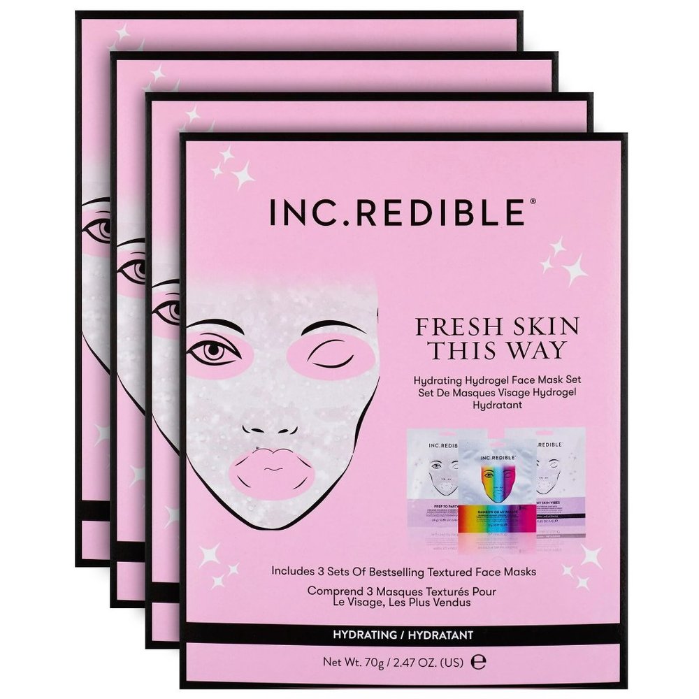 Ingredients for INC.redible Fresh Skin This Way Hydrogel Masks, 3 ct (4 PACK)